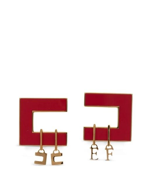 Elisabetta Franchi Black Logo-Charm Geometric Earrings