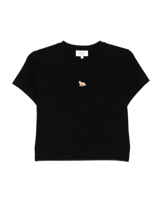 Maison Kitsuné Black Embroidered-Logo T-Shirt
