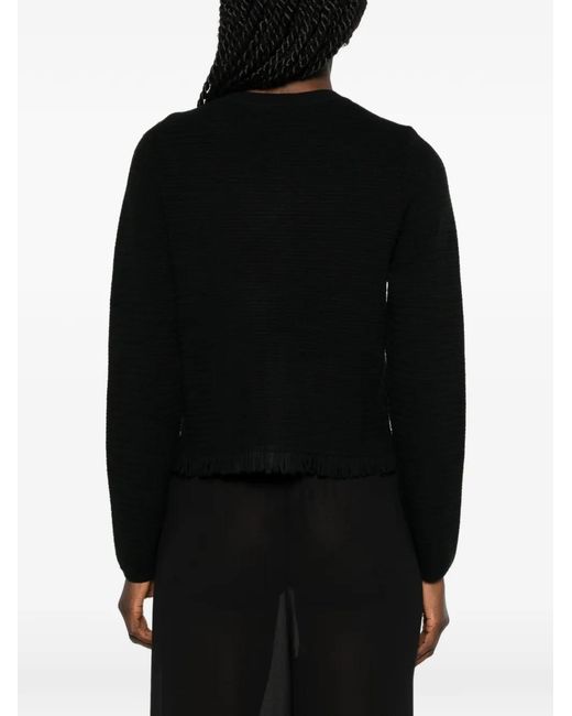 Kujten Black Sevilla Fringed-Trim Cardigan