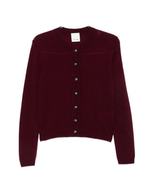 Allude Red Button-Up Ribbed-Trim Cardigan