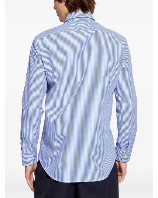 Etro Blue Striped Logo-Embroidered Shirt for men