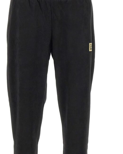 EA7 Black Logo-Print Elasticated-Waistband Track Pants for men
