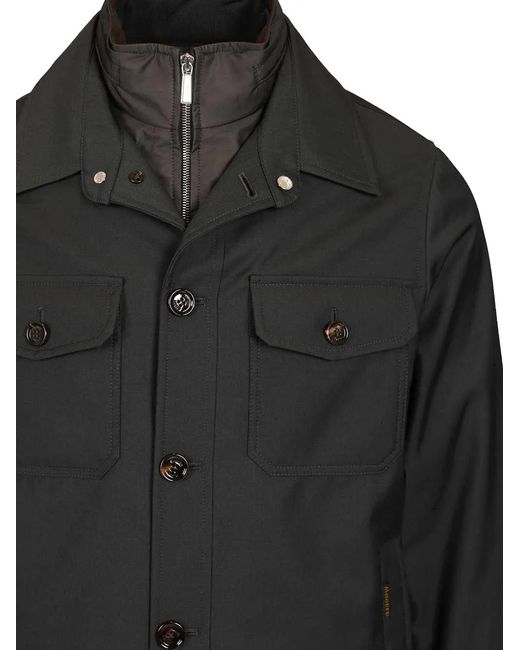 Moorer Black Dulac-Pum Buttoned Chest-Pocket Overshirt for men