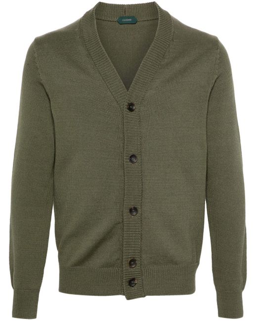 Zanone Green Button-up Cotton Cardigan for men