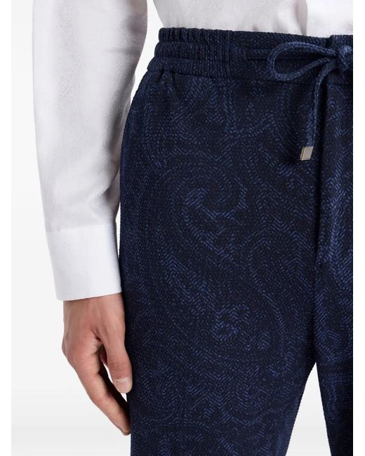 Etro Blue Paisley-Motif Trousers for men