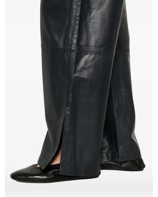 UTZON Gray Elasticated-Waist Leather Trousers