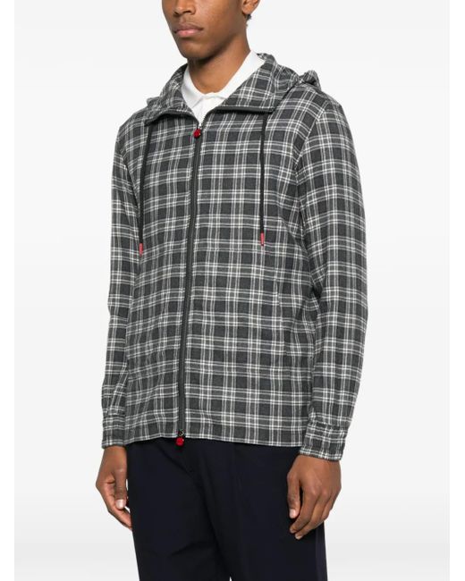 Kiton Gray Plaid Hooded Shirt for men