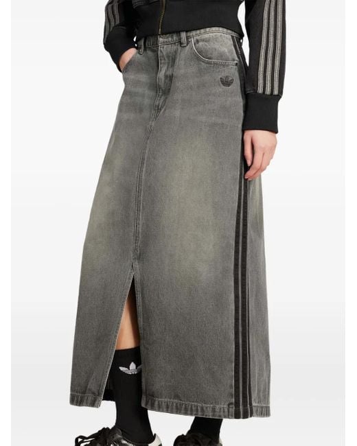 Adidas Gray Adicolor 3-Stripes Denim Maxi Skirt