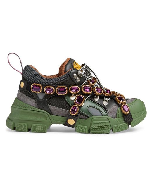 Gucci Green Flashtrek Sneakers With Removable Crystals