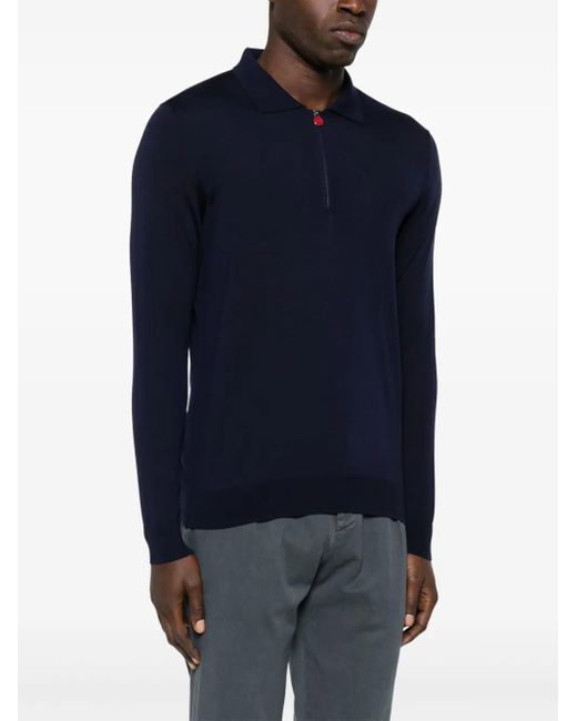 Kiton Blue Fine-Knit Polo Shirt for men
