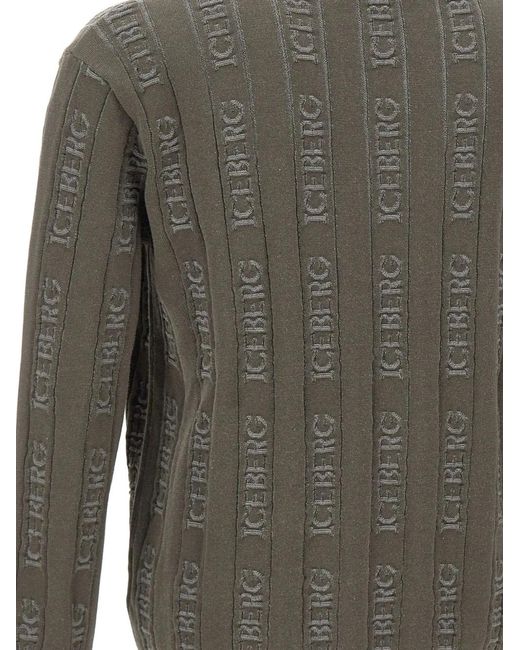 Iceberg Gray Logo-Pattern Crew-Neck Sweater for men