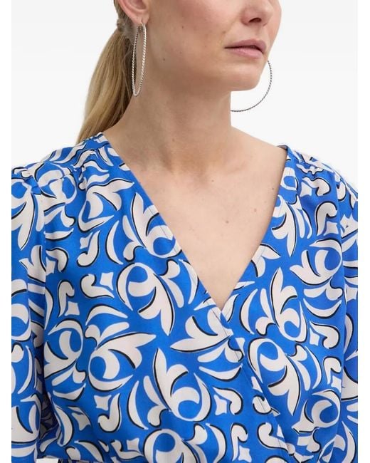 Morgan Blue V-Neck Patterned Mini Dress