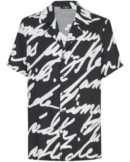 Camicia Con Stampa di Balmain in Black da Uomo