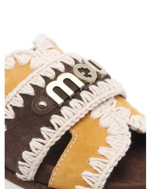 Mou White Bio Crochet-Trim Logo-Plaque Sandals