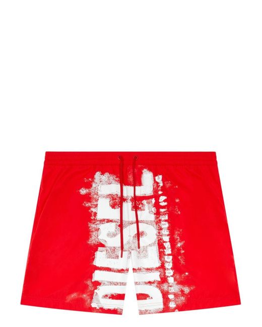 DIESEL Red Bmbx-powel-47.5 Logo-print Swim Shorts for men