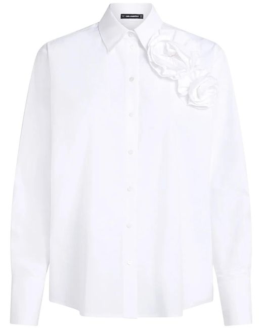 Karl Lagerfeld White Floral Appliqué Shirt