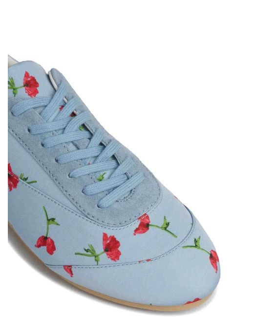 Jil Sander Blue Floral-Print Lace-Up Sneakers