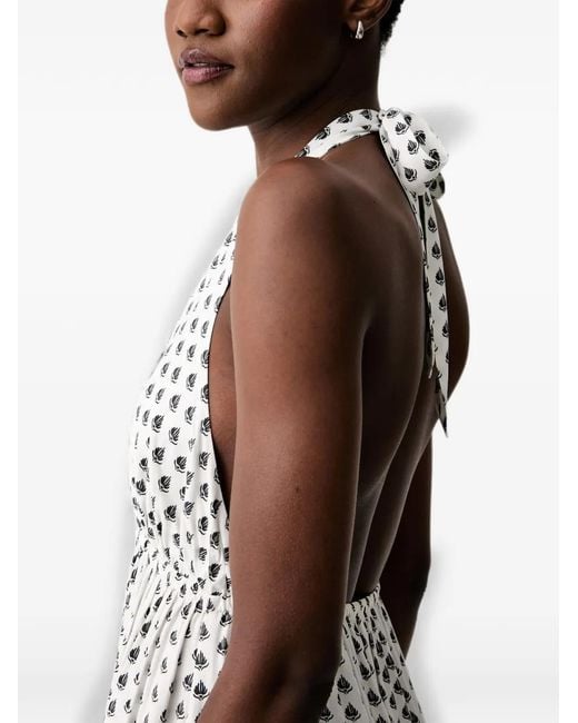 Marc O' Polo White Palm-Print Halterneck Dress