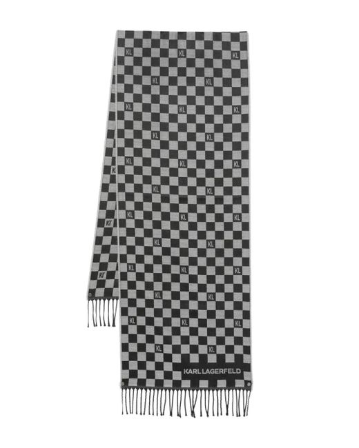 Karl Lagerfeld White Check-Pattern Wool Scarf for men