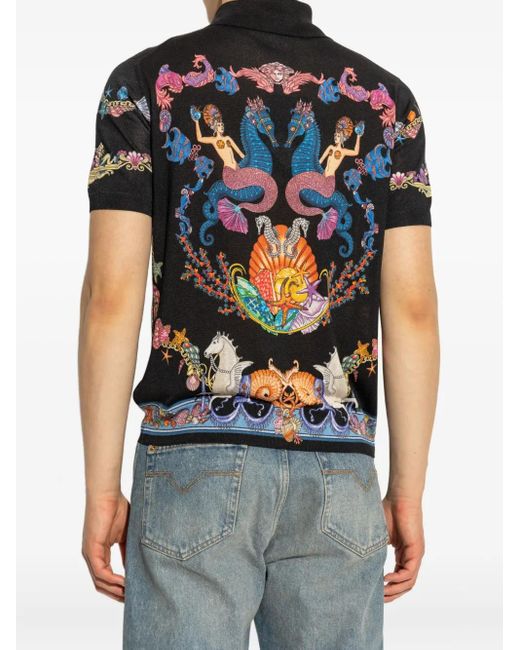 Versace Black Coral Theatre Knit Polo Shirt for men