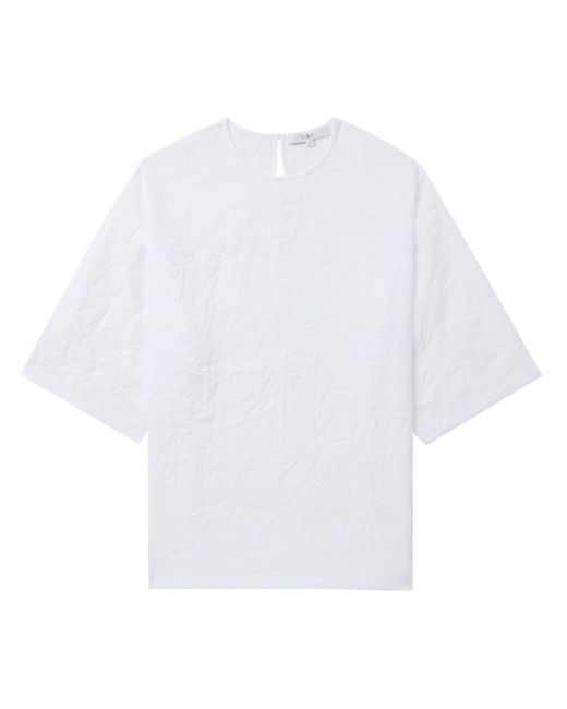 Tibi White Rundhals-T-Shirt mit Knitteroptik