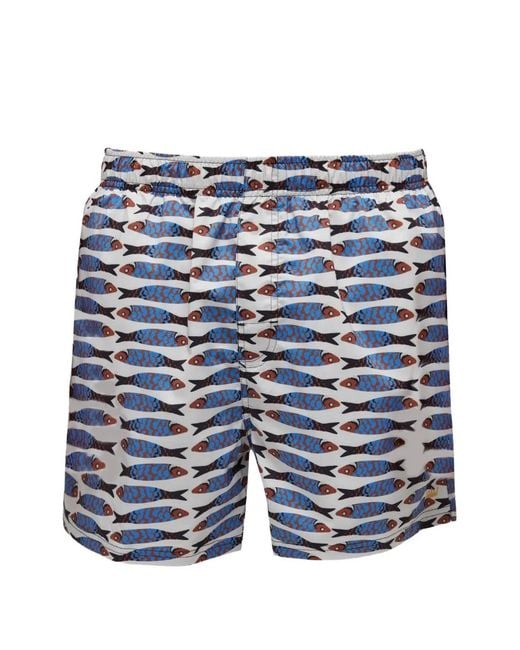 Osklen Blue Fish-Print Drawstring Swim Shorts for men