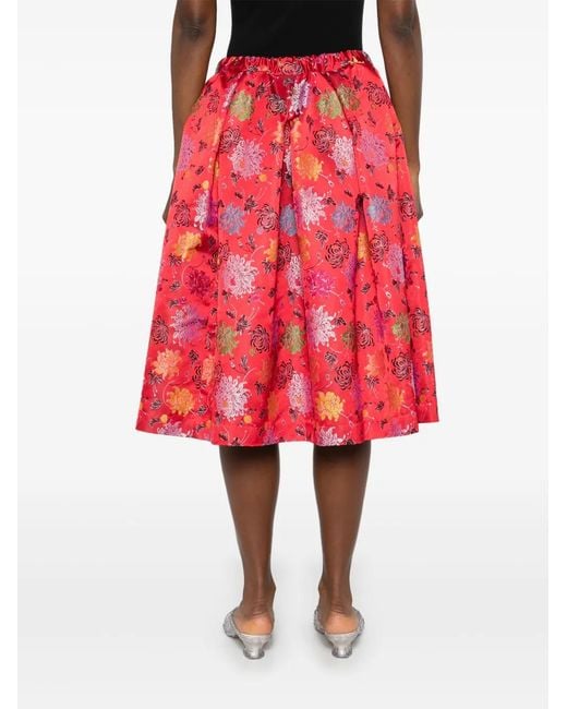 Comme des Garçons Red Floral-Jacquard Midi Skirt