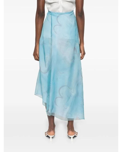 Giorgio Armani Blue Floral-Print Asymmetric Skirt