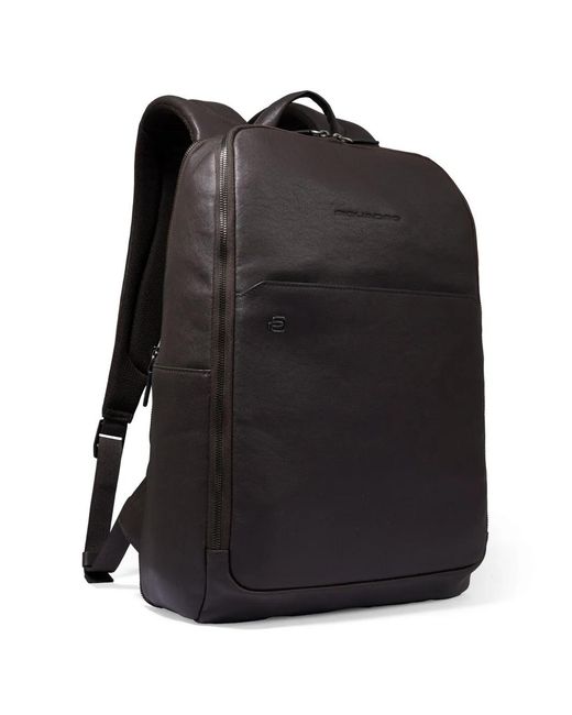 Piquadro Black Grained Leather Top-Handle Backpack for men