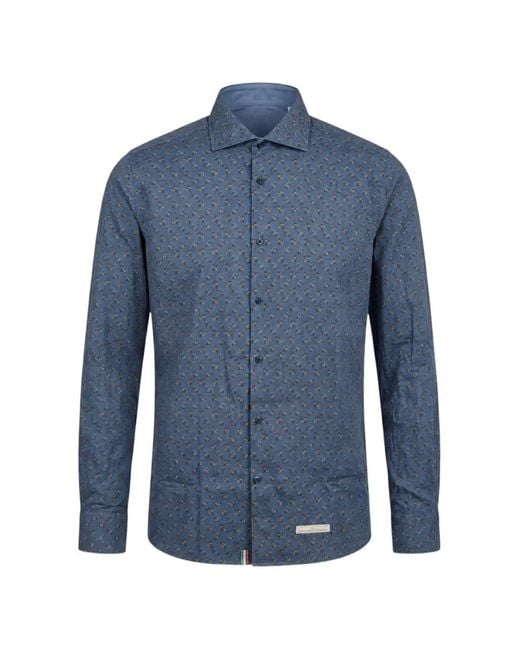 Tintoria Mattei 954 Blue Floral-Print Long-Sleeve Shirt for men