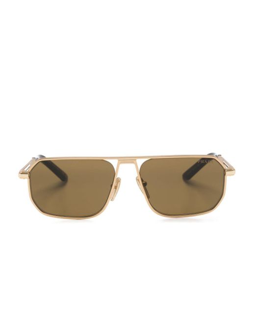 Prada Natural Logo-engraved Geometric-frame Sunglasses for men