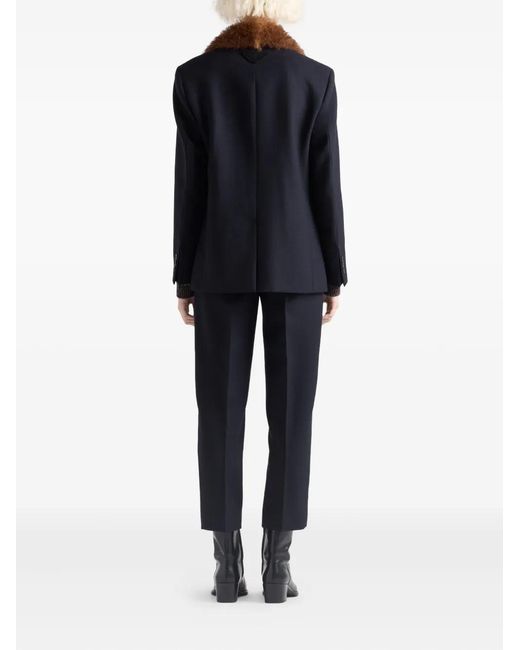Prada Blue Rush-Stitch Wool Trousers