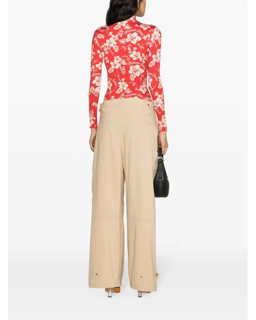 MARINE SERRE Red Botanical-Print High-Neck T-Shirt