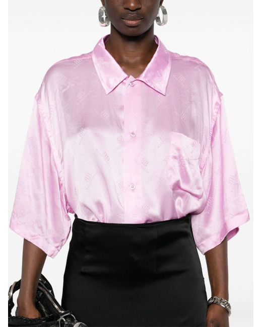 Balenciaga Pink Seidenhemd mit Jacquard-Logo