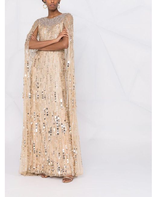 JENNY PACKHAM Cape-effect embellished tulle and chiffon gown | NET-A-PORTER
