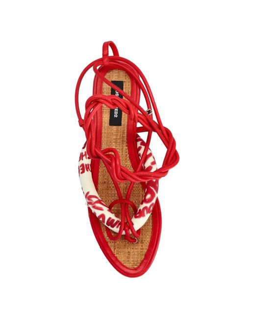 DSquared² Red Rebel Hibiscus Sandals
