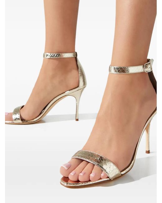 Manolo Blahnik White Chaos Snakeskin Almond-Toe Sandals