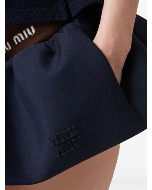 Miu Miu Wollen Mini-Rok Met Logopatch in het Blue