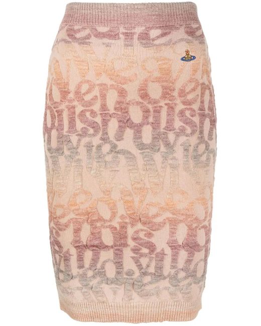 Vivienne Westwood Pink Logomania Knitted Pencil Skirt