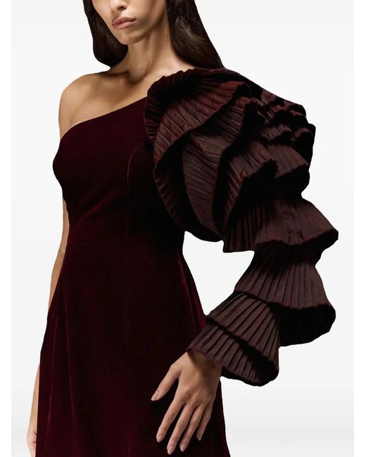 THA SEEN Black Velvet Ruffle-Sleeve Maxi Dress