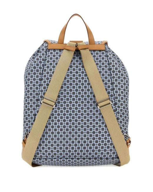 Prada Blue Printed-Pattern Leather-Trimmed Backpack for men