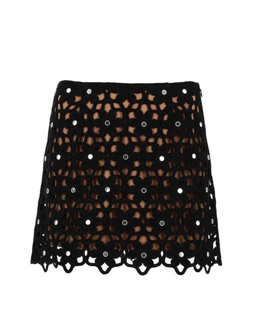 MICHAEL Michael Kors Black Floral-Crochet Mirror-Embellished Mini Skirt