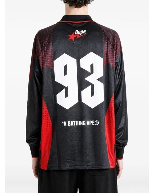 A Bathing Ape Red Logo-Print Long-Sleeve Polo Shirt for men