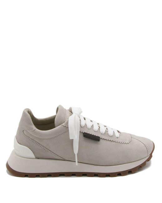 Brunello Cucinelli Gray Logo-Patch Sneakers