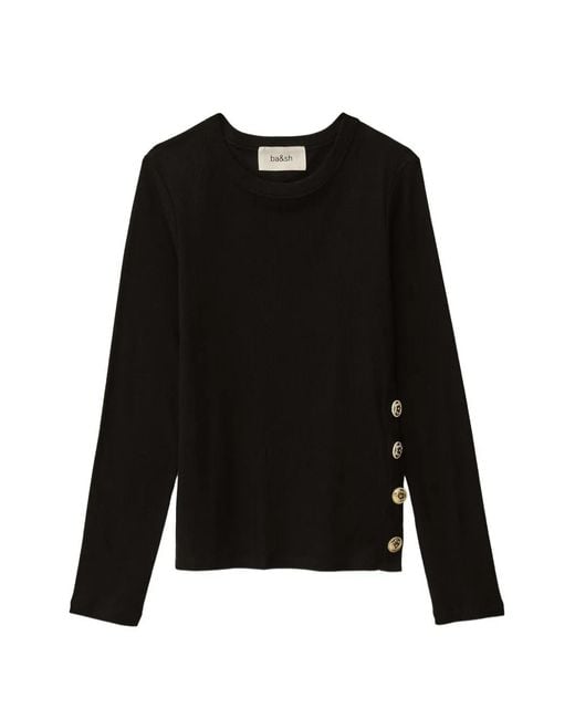 Ba&sh Black Giulia Buttoned-Detail Long-Sleeve Top