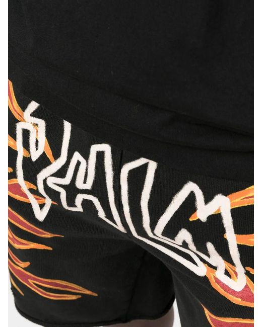 Palm Angels Black Graffiti Flames Logo-Print Shorts for men