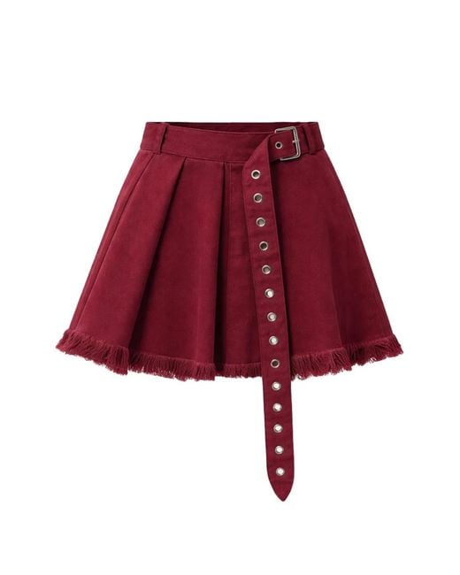 Marques'Almeida Red Belt-Detail Fringed Cotton Mini Skirt