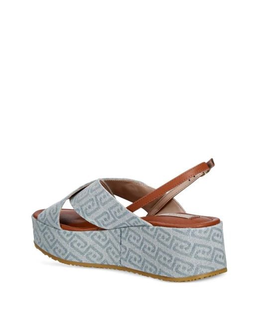 Liu Jo Blue Monogram-Pattern Platform Sandals