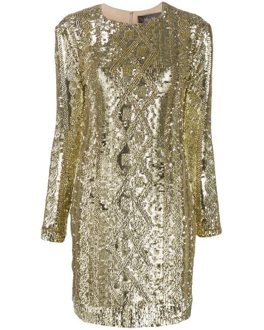 Max Mara Metallic Sequin Embroidered Fitted Dress