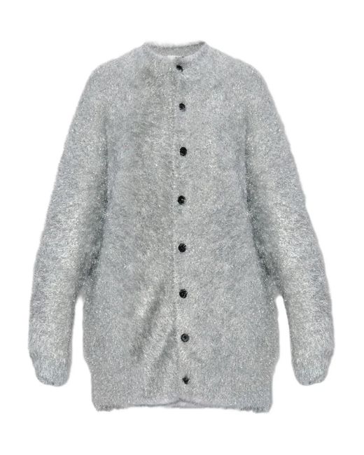 Noir Kei Ninomiya Gray Metallic-Thread Knitted Cardigan